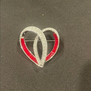 Nolan Miller Silver and Red Heart Brooch